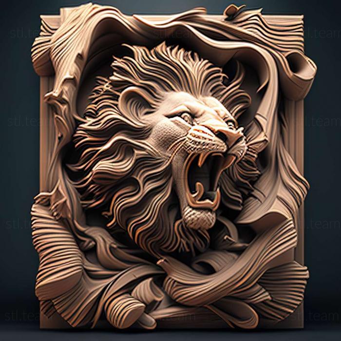 3D model lion ooks out of frame (STL)